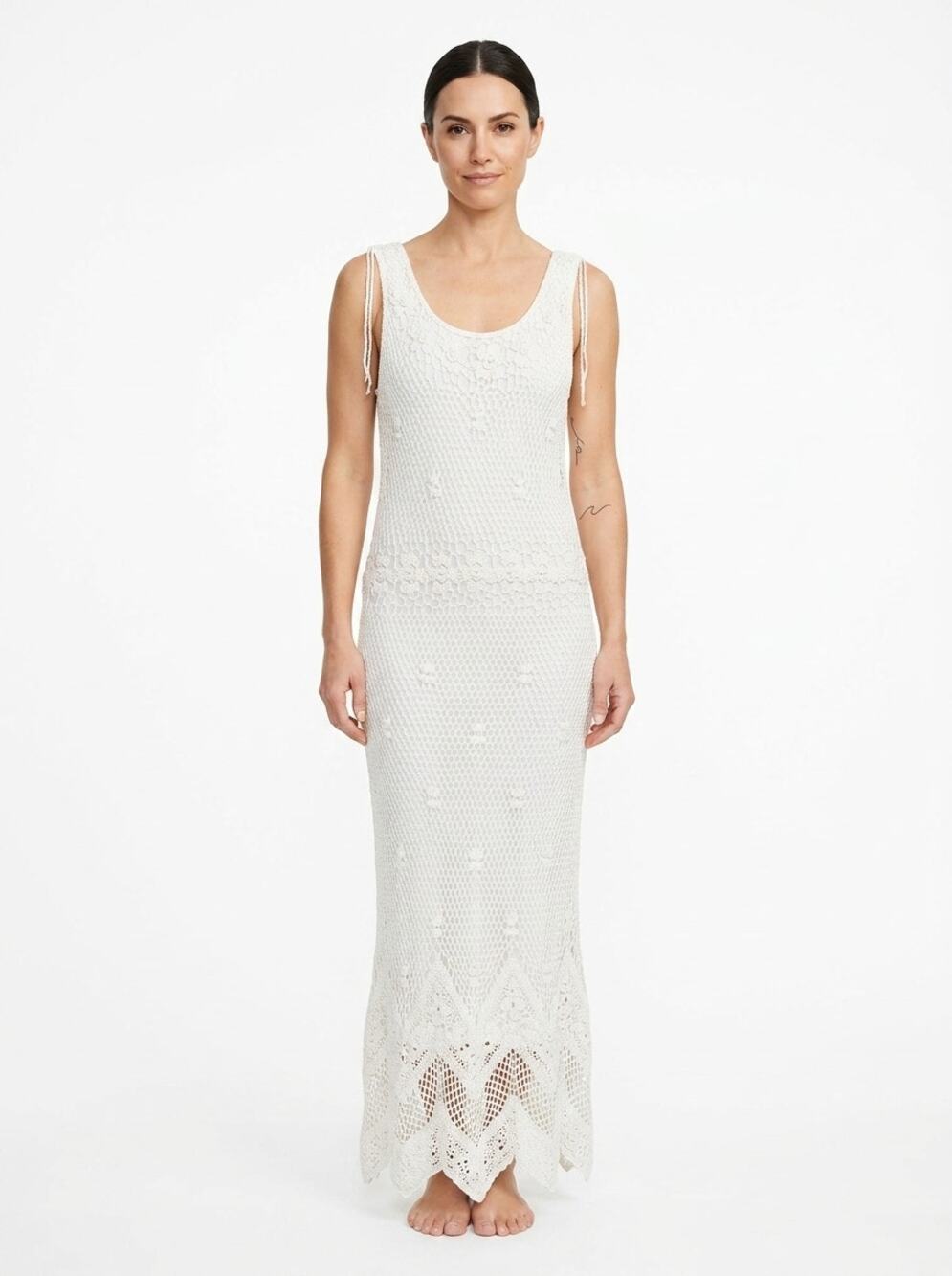 Krochetta By Papillon White Crochet Lined Maxi Dress Women See Measurements
